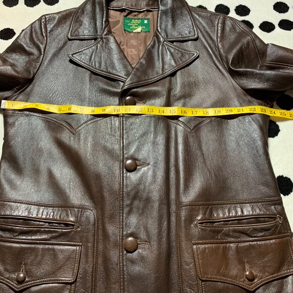 Vintage 70s Chocolate Brown Leather Retro Jacket Trench Coat Overcoat - Picture 11 of 16